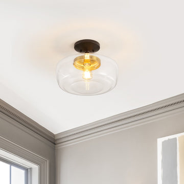 Marfa 14" Glass/Iron Farmhouse Modern LED Flush Mount